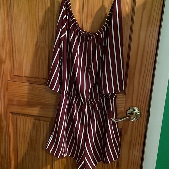 Ambiance Striped Off the Shoulder  Romper - Picture 5 of 6